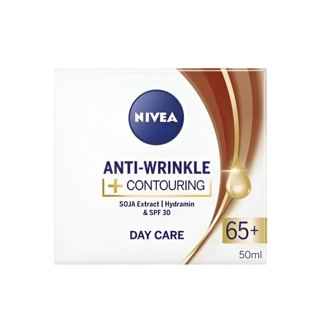 NIVEA Anti-Wrinkle & Contour-Enhancing Day Cream for 65+ Mature Skin, Intensely Moisturizing Formula with Soy Extract for Smoother Texture and Improved Facial Definition, 50 ml