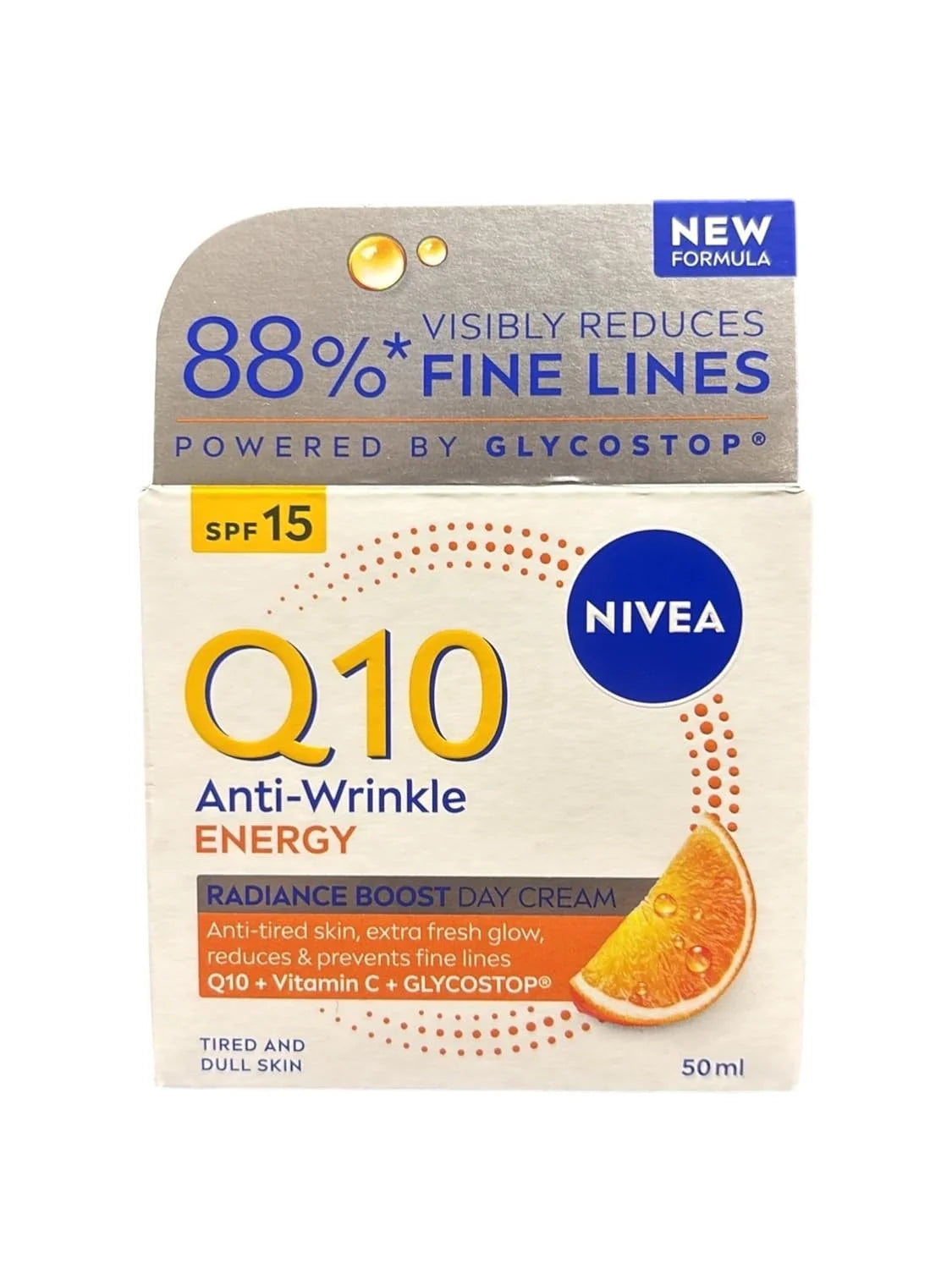 NIVEA Q10 Plus C Anti-Wrinkle Energy Day Cream 50 ml – Re-energising Face Moisturiser with Coenzyme Q10 and Vitamin C to Help Reduce the Appearance of Fine Lines and Signs of Tired Skin