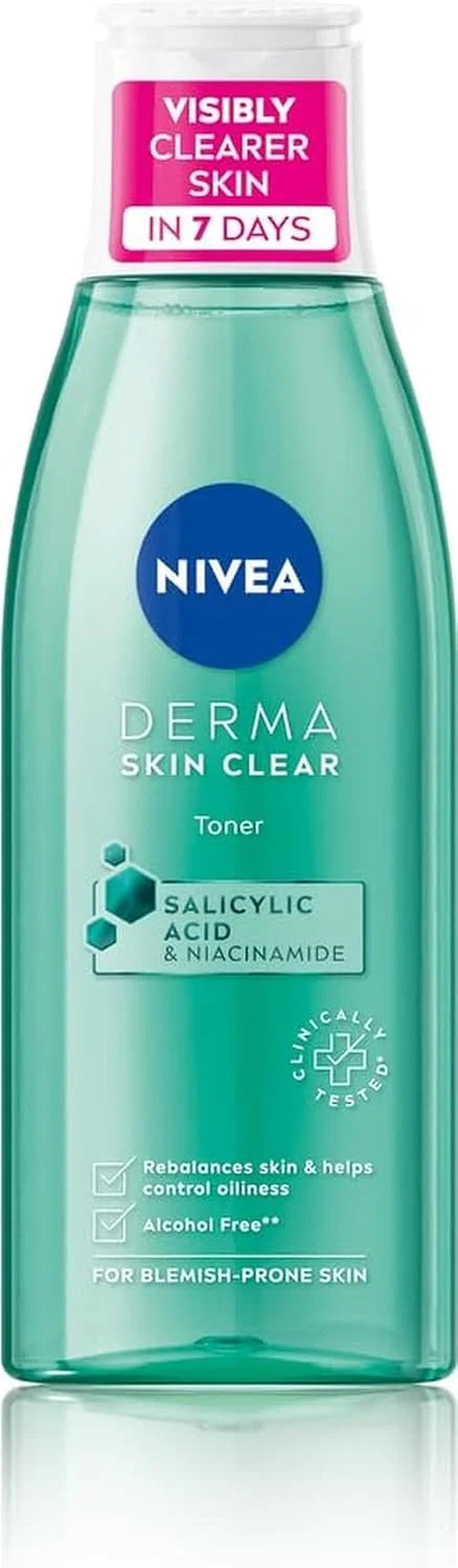 NIVEA Derma Skin Clear Toner/Cleansing Lotion for Skin Prone to Imperfections, 200 ml – a gentle facial toner designed to help balance, cleanse, and refresh look prone to blemishes and excess oil