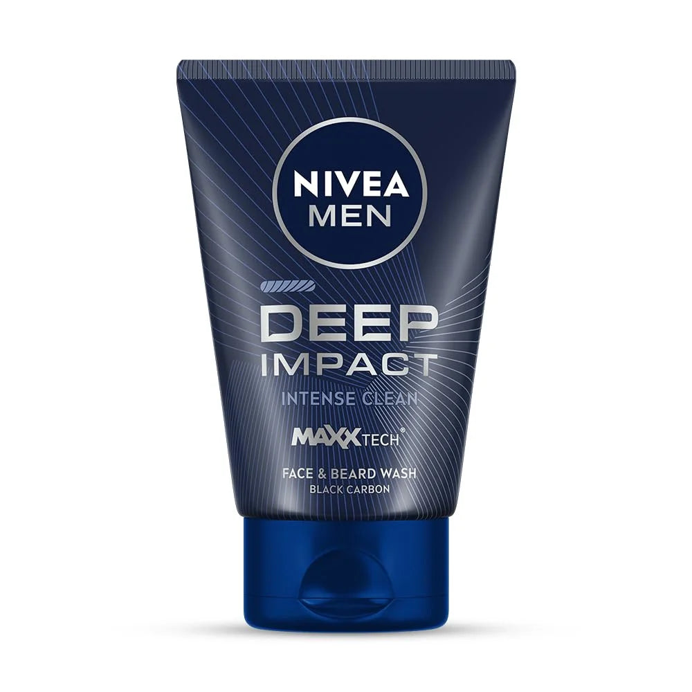 Nivea Men Deep Impact Intense Clean Face and Beard Wash - Black Carbon, 100 ml (3.3 oz)