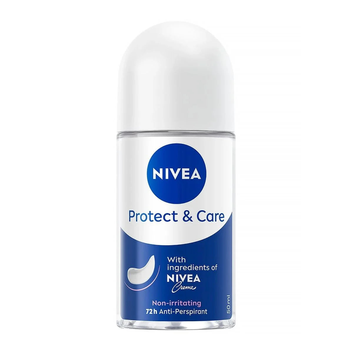 NIVEA Protect & Care Roll-On Deodorant, 72H Protection, 0% Alcohol, Freshness, Gentle Underarm Skin Care, 50ml, Dermatologist Tested, Pack of 2