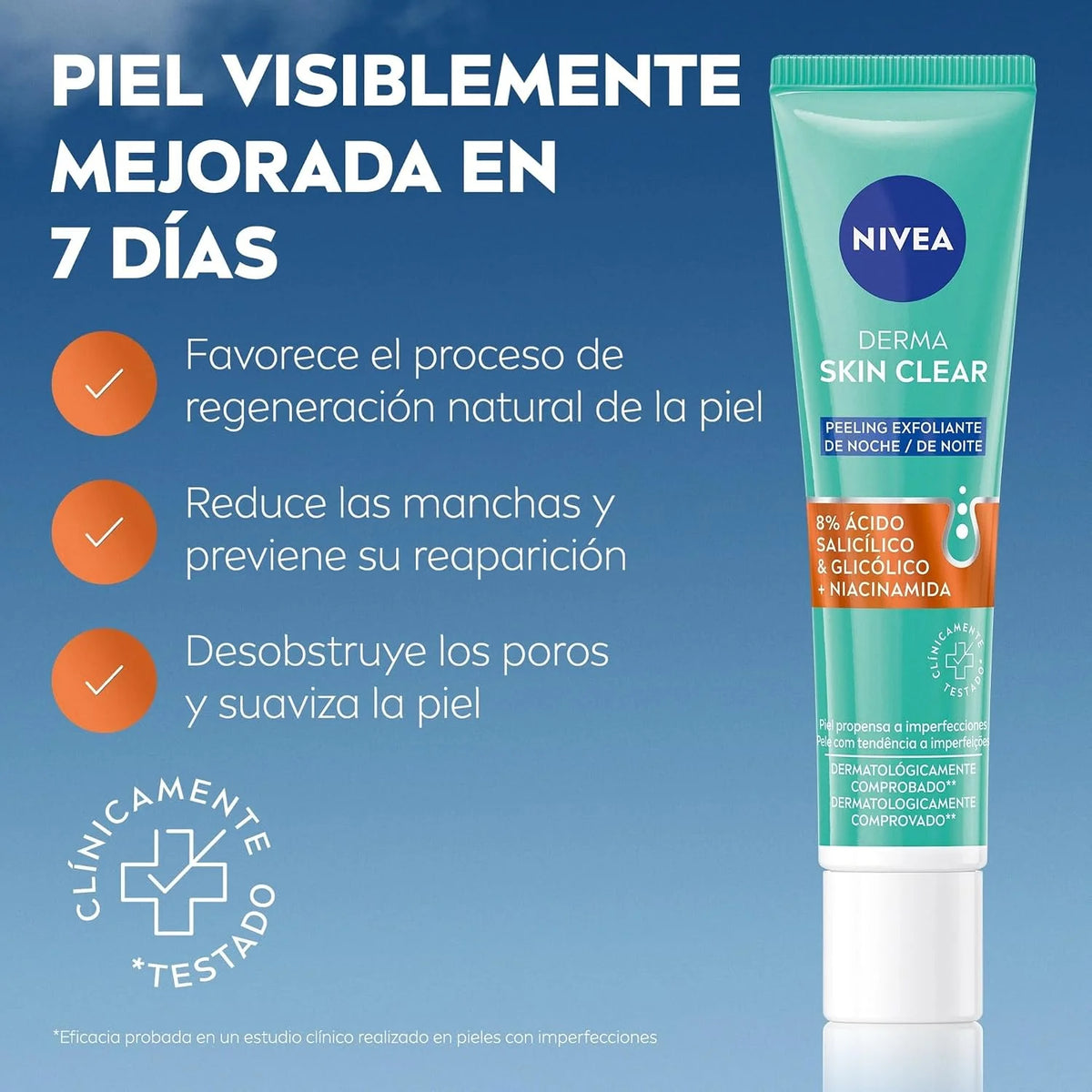 NIVEA Derma Skin Clear Night Exfoliator Facial Treatment with Glycolic Acid, Salicylic Acid and Niacinamide, Leave-On Face Care Formula for Evening Skincare, Dermatologically Tested, 1.35 fl oz