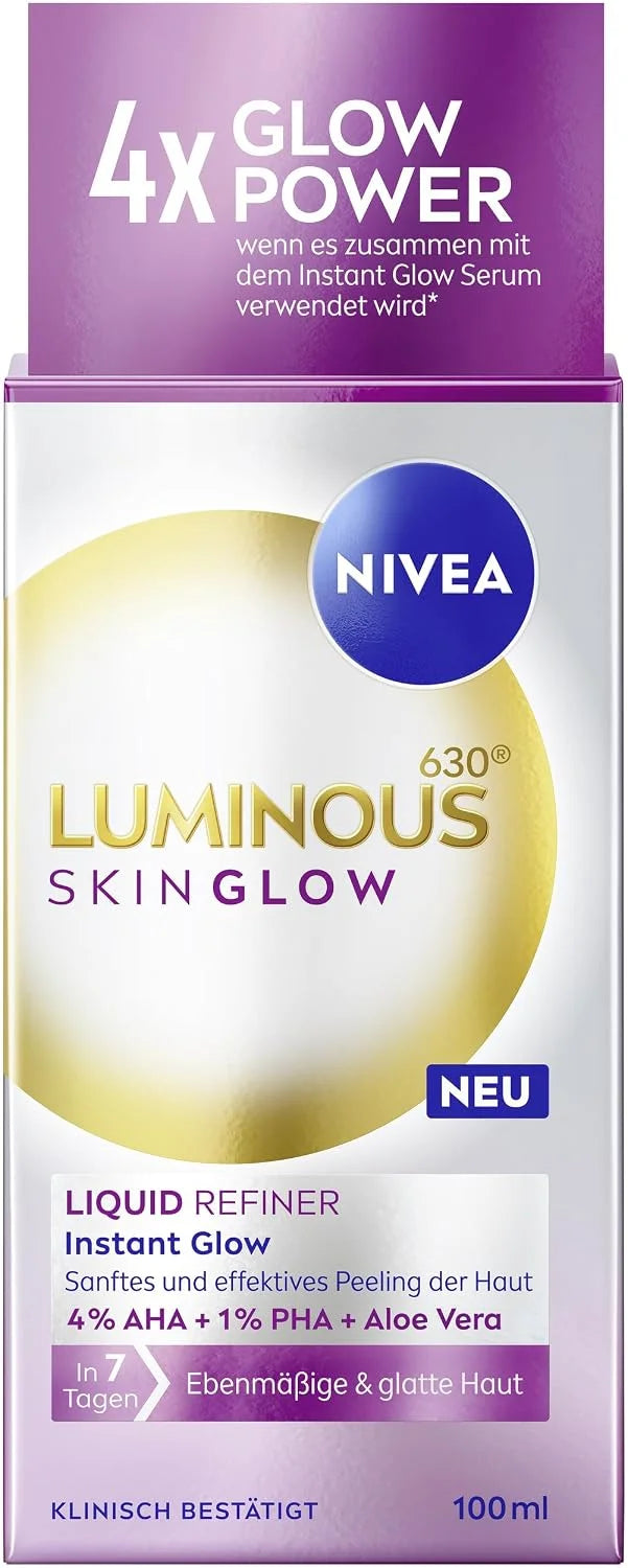 NIVEA LUMINOUS 630° Skin Glow Liquid Exfoliant 100 ml – Radiance-Boosting AHA + PHA Facial Exfoliation Tonic for Smoother Texture, Balanced Tone and Visible Luminosity