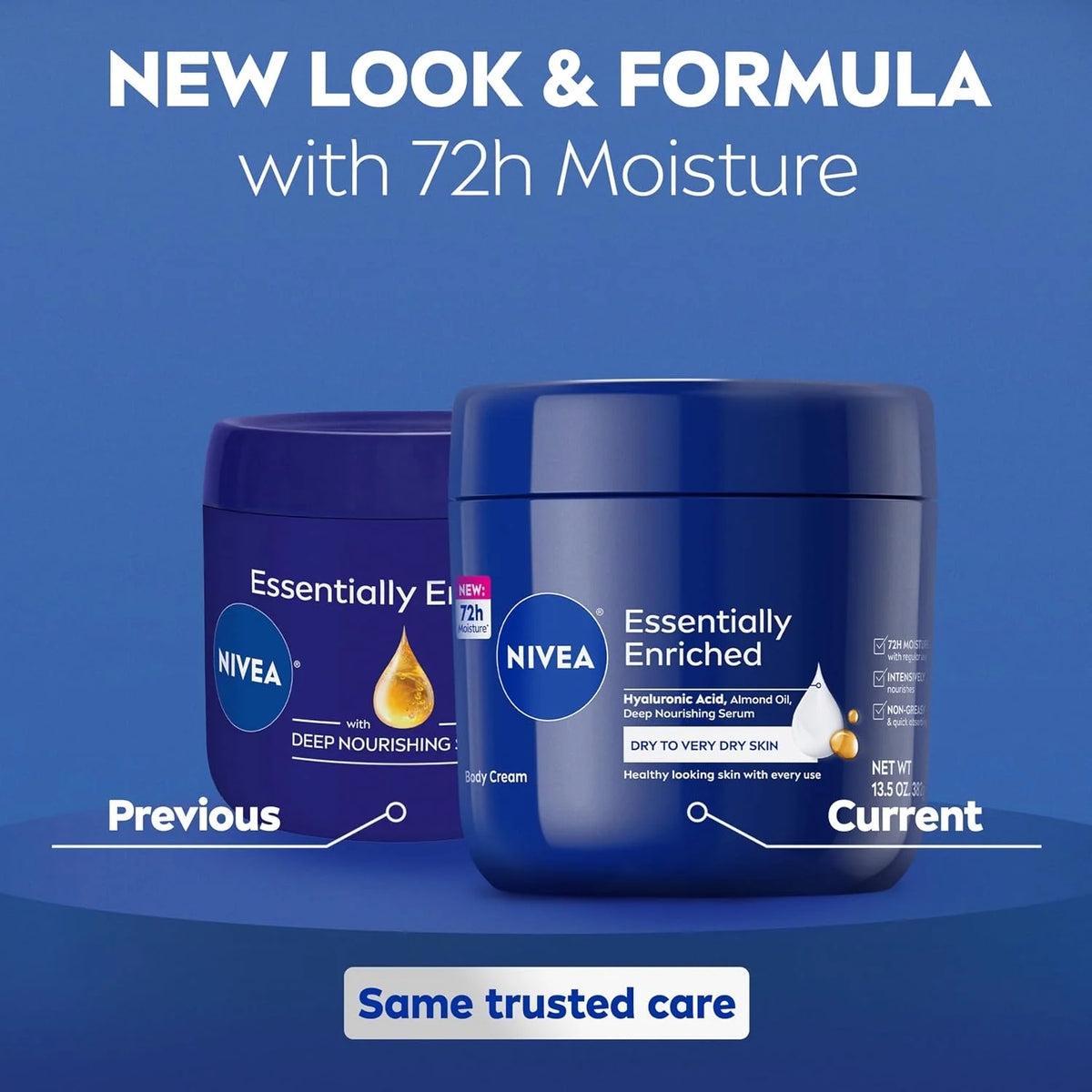 NIVEA Essentially Enriched Body Cream with Hyaluronic Acid, 13.5 Ounce (Pack of 12)