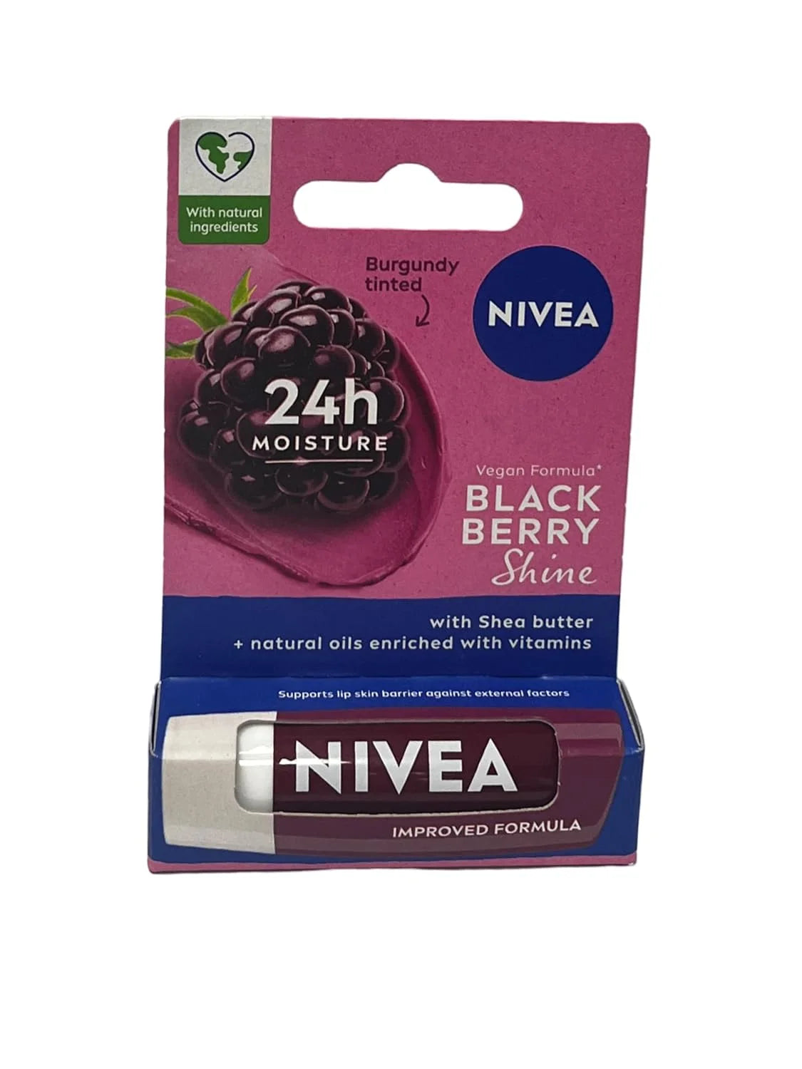 NIVEA Blackberry Lip Care Cream, 24 Hour Moisture, Light Burgundy Glow, All-Day Lip Care with Natural Oils, Blackberry Scent, 4.8g