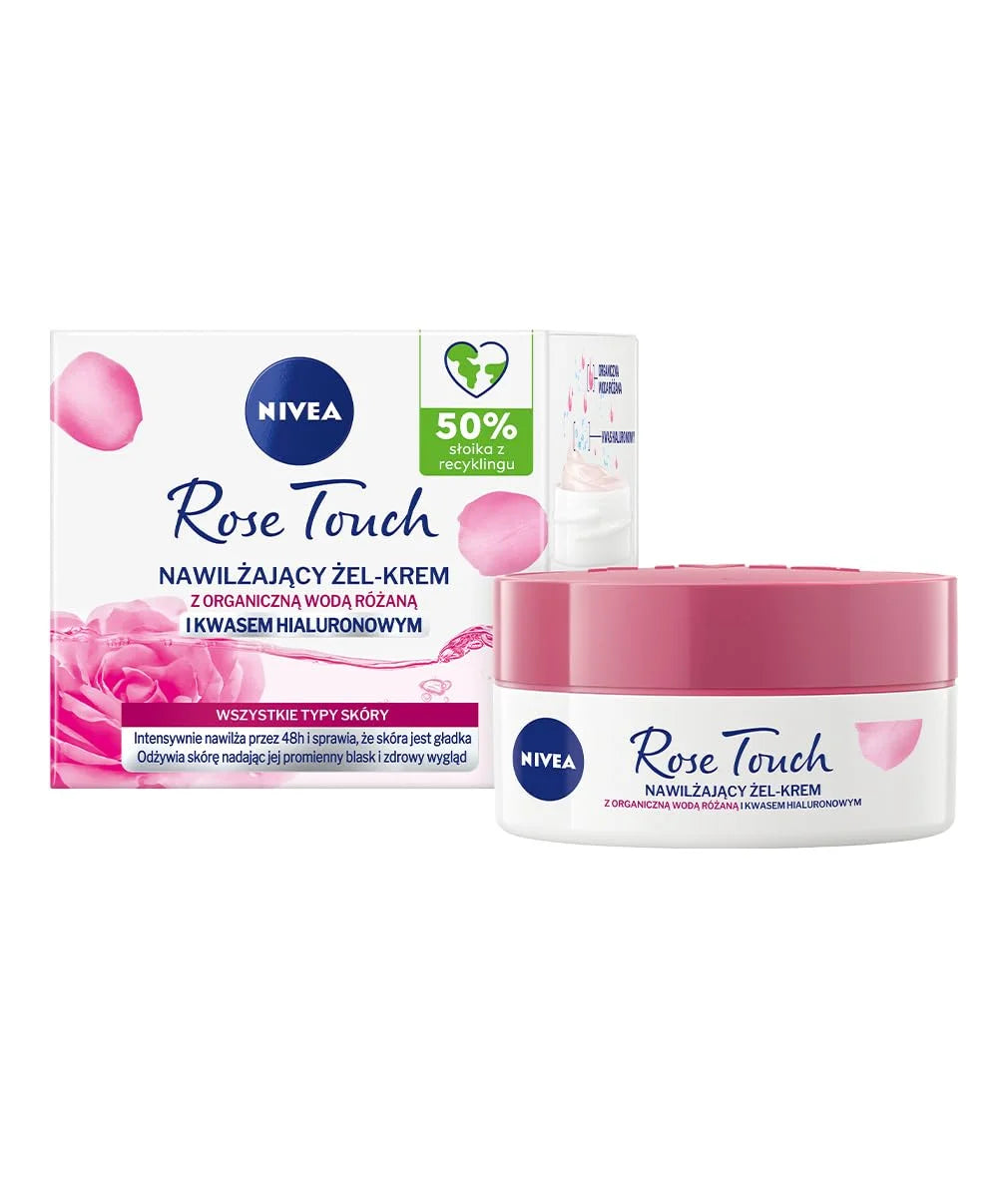NIVEA Rose Touch Moisturising Gel‑Cream with Organic Rose Water & Hyaluronic Acid – Lightweight 48‑Hour Hydration Gel for Soft, Smooth, Radiant Skin, 50 ml