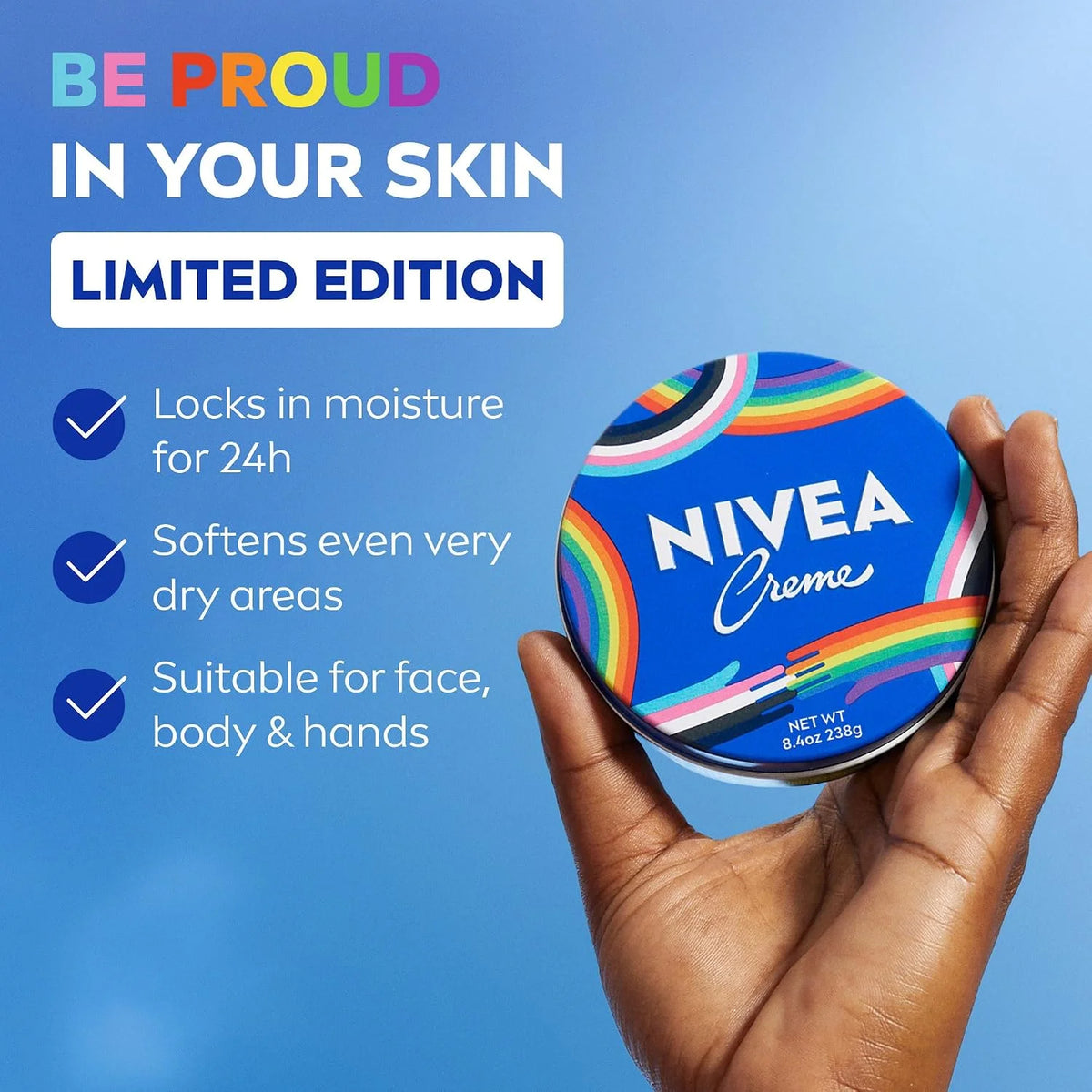 NIVEA Creme Face, Hand and Body Moisturizer Cream, Limited-Edition LGBTQ+ Pride Creme Tin, Rich Body Cream for Dry Skin with Provitamin B5, Fast-Absorbing and Non-Comedogenic, 8.4 Oz Tin (Pack of 2)