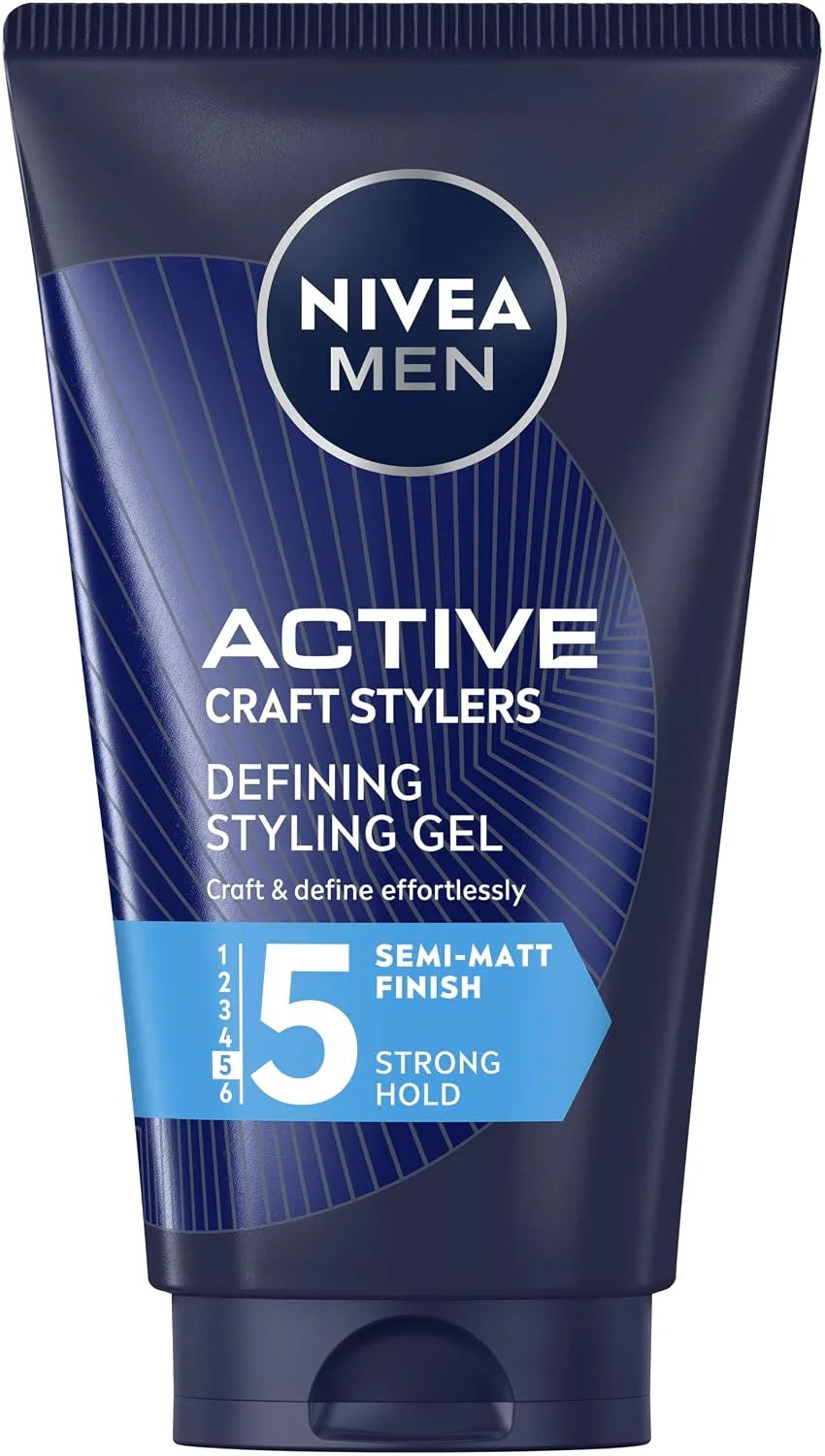 NIVEA MEN Craft Stylers Defining Styling Gel for Men, Strong Hold Hair Gel for Flexible Styling and Natural Matte Finish, Enriched with Vitamin E, 5.07 fl oz (150 ml) Hair Styling Product