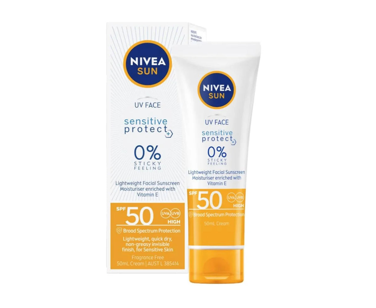NIVEA Sun Protection Face Cream for Sensitive Skin, Fragrance-Free Daily Facial Cream, Lightweight Non-Greasy Texture, Dermatologically Tested Face Care for Everyday Outdoor Use, 50 ml / 1.69 fl oz