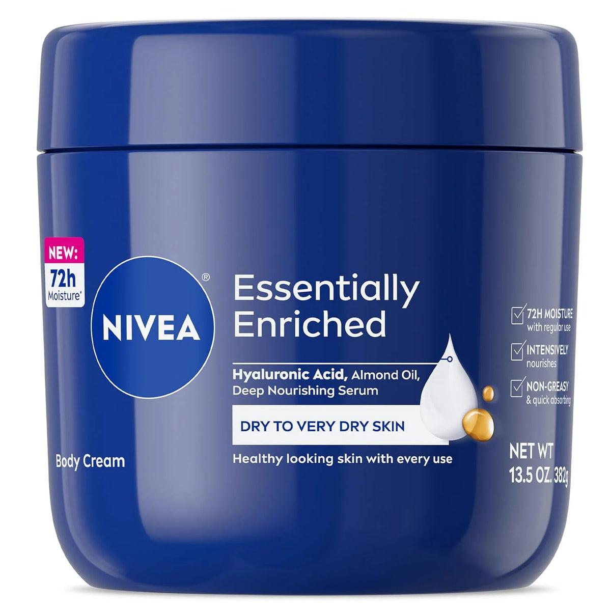 NIVEA Essentially Enriched Body Cream with Hyaluronic Acid, 13.5 Ounce (Pack of 12)