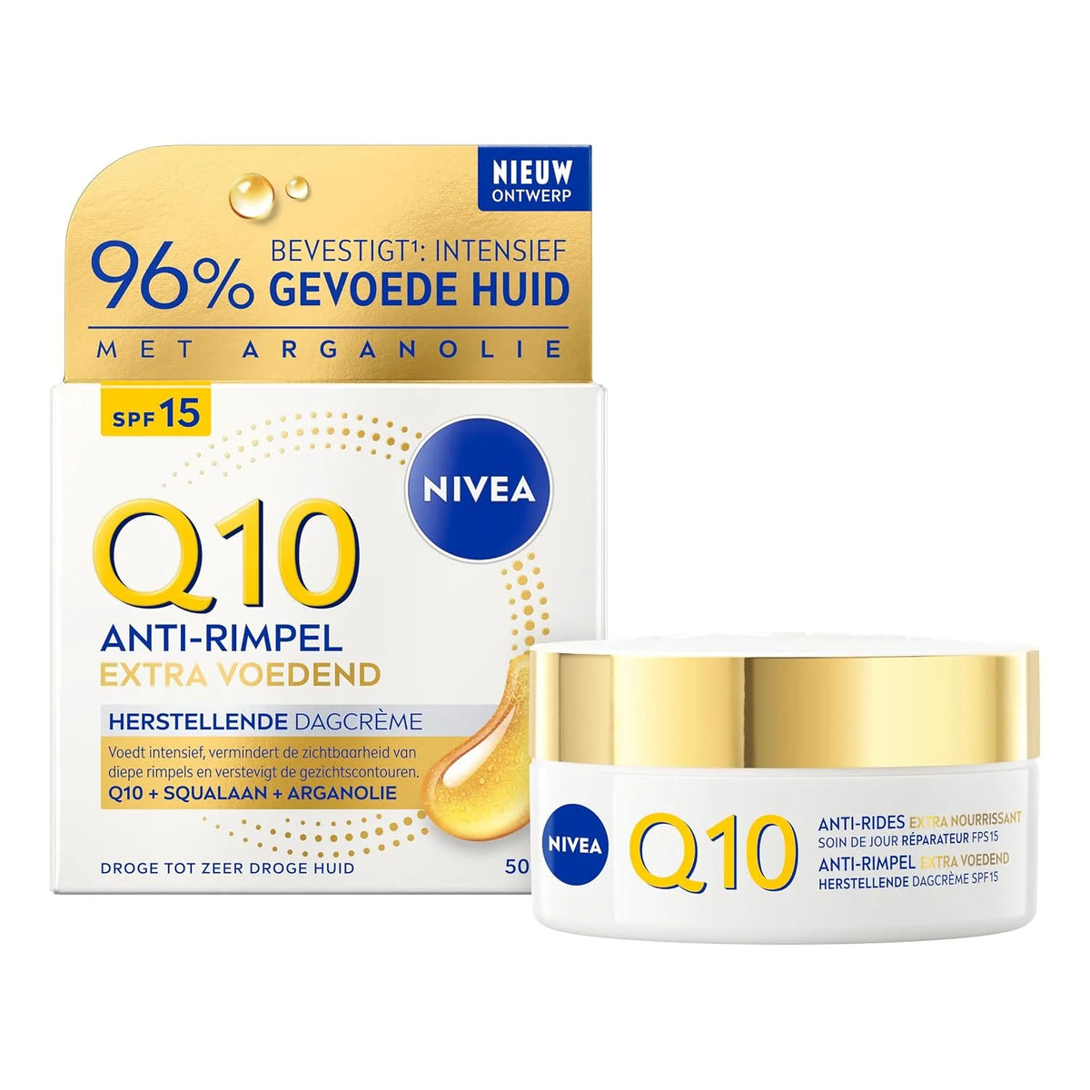 NIVEA Q10 Anti-Wrinkle Nourishing Daily Face Cream for Mature and Dry Skin, Enriched with Coenzyme Q10 and Natural Oils to Support Firmness, Smoothness, and Long-Lasting Hydration, 50 ml