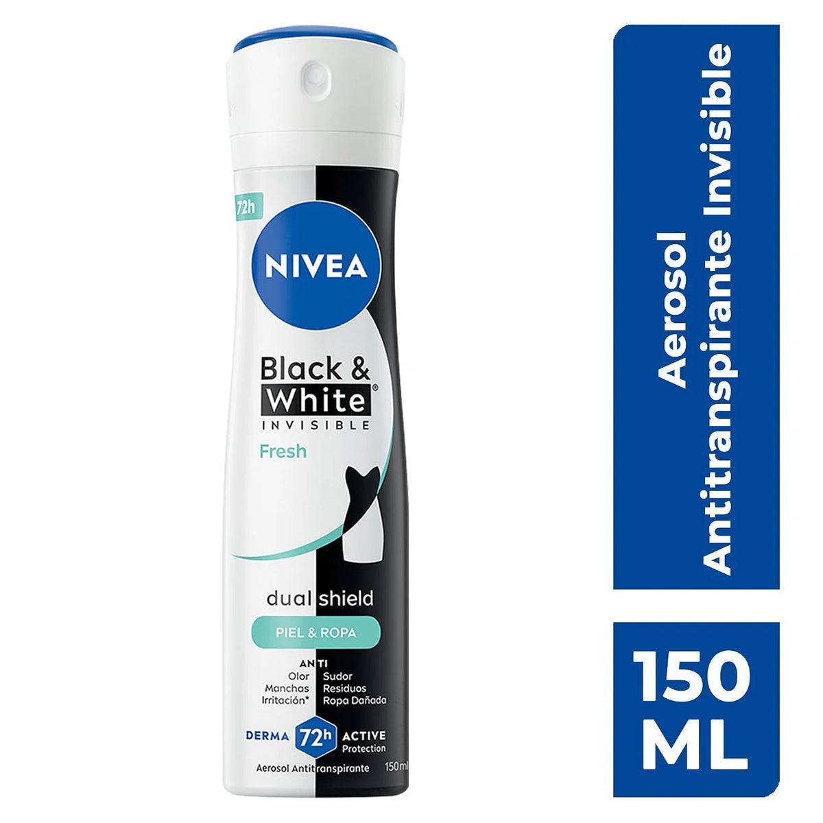 NIVEA Black & White Fresh Invisible Antiperspirant Spray for Women, 48H Odor & Sweat Protection, Anti-White Marks & Yellow Stains, Fresh Scent, 150 ml (5.07 oz)