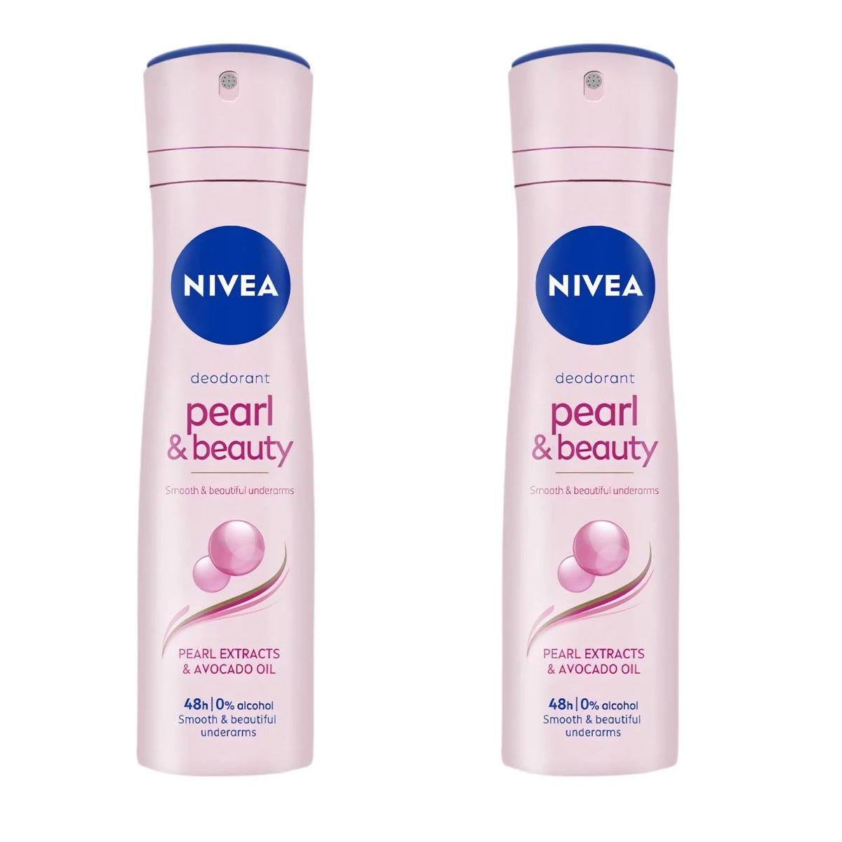 NIVEA Pearl & Beauty Antiperspirant Spray for Women, 0% Alcohol, Gentle Skin Care, Long-Lasting Freshness, Pearl Extract for Smooth Underarms, Dermatologically Tested, 150ml, Pack of 2