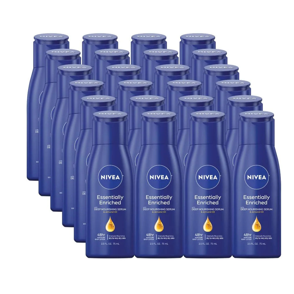 NIVEA Essentially Enriched Body Lotion for Dry Skin - Pack of 24, 2.5 fl. oz. Travel Size Toiletries