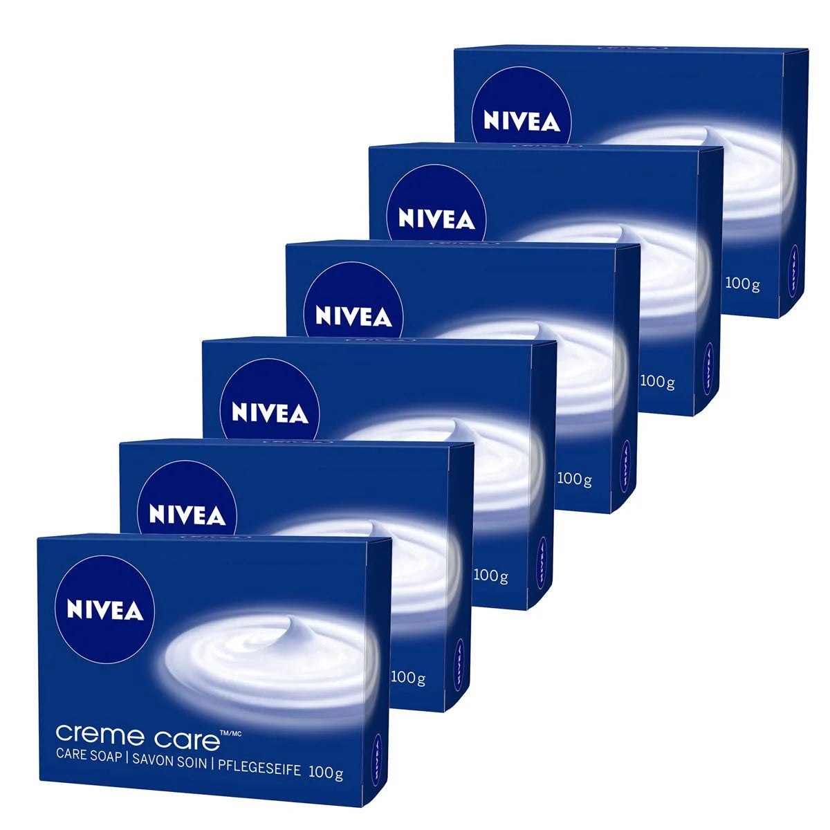 NIVEA Creme Care Cleansing Beauty Soap Bar Six Bundle Pack, Classic Fresh Fragrance with Rich Creamy Foam, Daily Hand and Body Cleansing Bars, Vegan Formula, 6 x 3.53 oz Bars