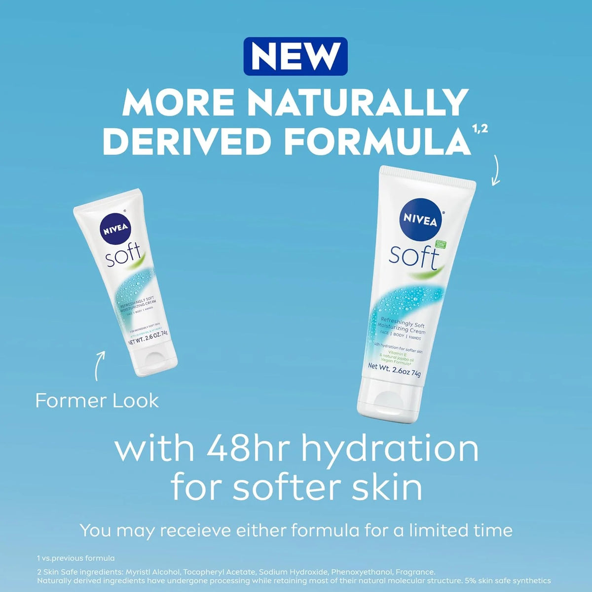 NIVEA Soft Refreshingly Soft Moisturizing Cream, Lightweight Moisturizer for Face, Body and Hands, Body Cream Enriched with Jojoba Oil and Vitamin E, 2.6 Oz Tube
