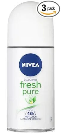 Nivea Fresh Pure Roll-On Deodorant for Women, 3 Pack (50 ml Each, Total 150 ml / 5.07 fl oz), Everyday Personal Care Roll-On, Compact Travel-Friendly Size, Smooth Application, Fresh Clean Scent