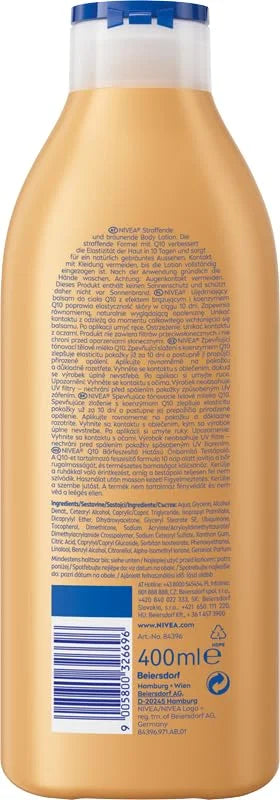 NIVEA Q10 Firming Body Lotion 400 ml (13.53 fl oz) Gradual Effect Body Lotion with Coenzyme Q10 Fast Absorbing Daily Use Body Care Lotion for Smooth Skin Feel Large Bottle
