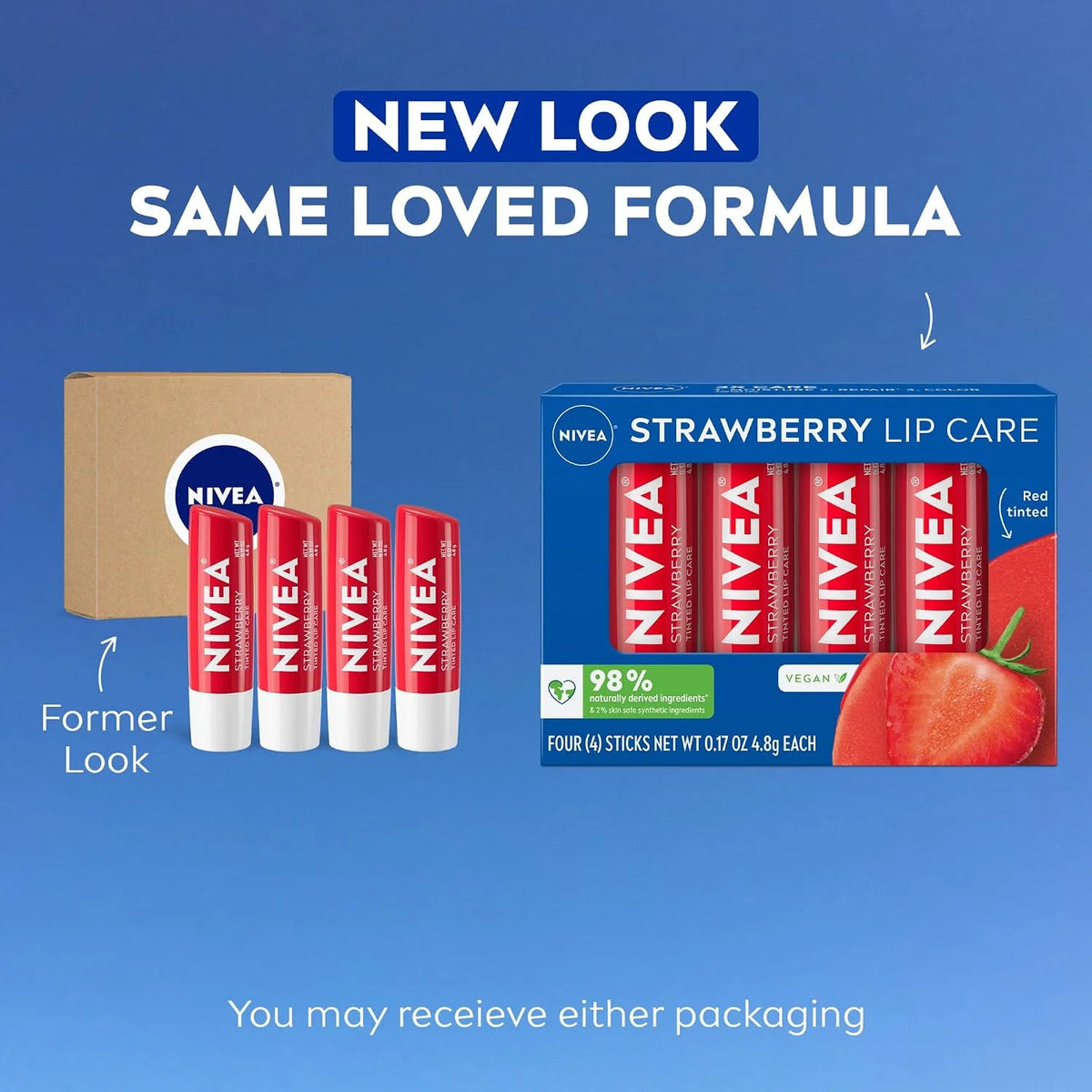NIVEA Strawberry Lip Care, Tinted Lip Balms with Shea Butter, 4 x 0.17 OZ