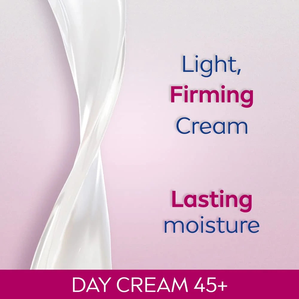 NIVEA Anti Wrinkle & Firming Day Cream 45+ – Moisturizing & Firming with Apricot Kernel Oil, Shea Butter and Vitamin E – 50 ml