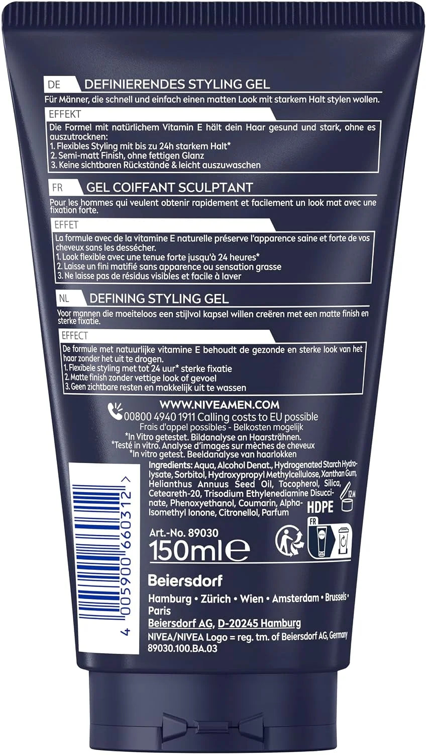 NIVEA MEN Craft Stylers Defining Styling Gel for Men, Strong Hold Hair Gel for Flexible Styling and Natural Matte Finish, Enriched with Vitamin E, 5.07 fl oz (150 ml) Hair Styling Product