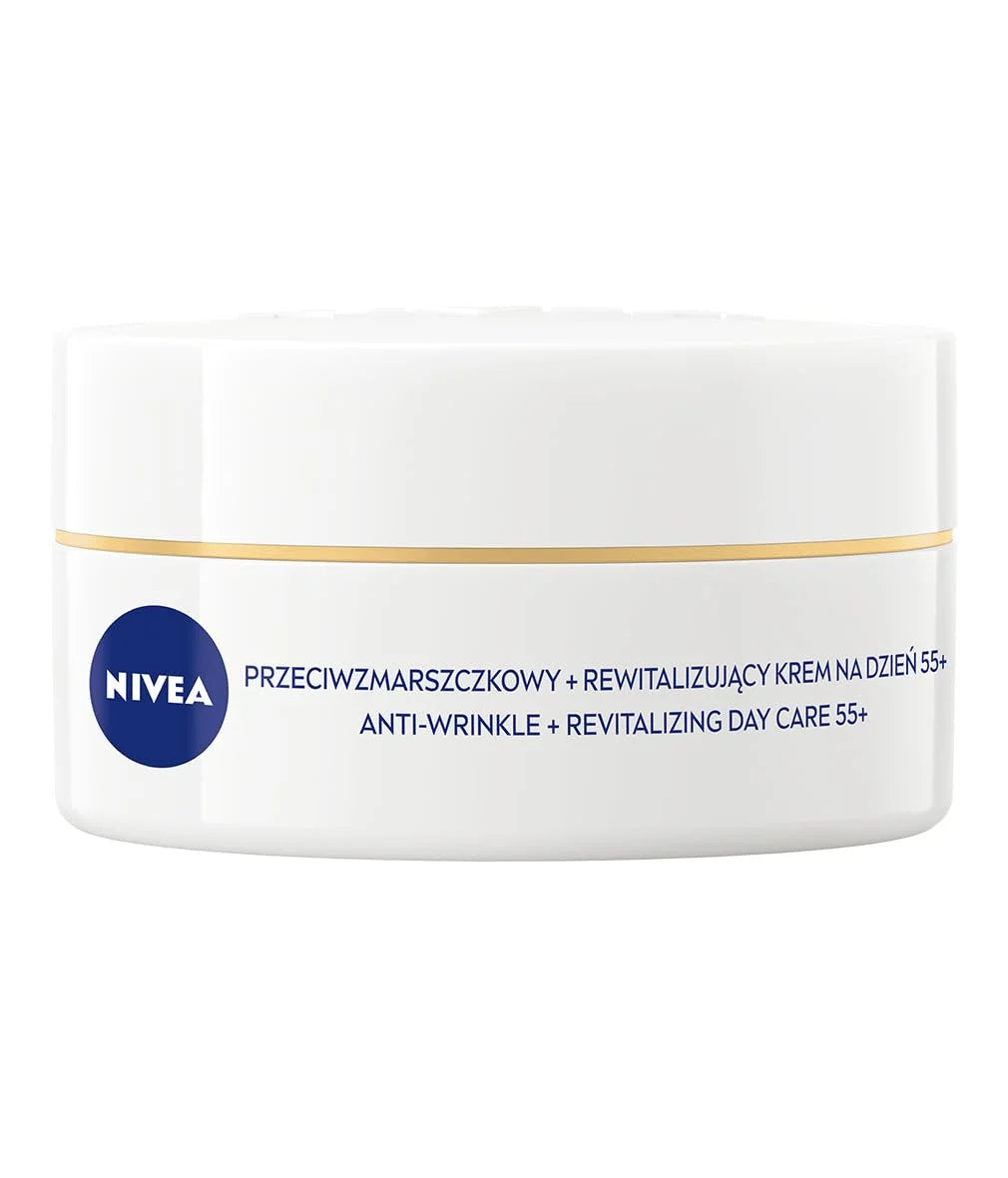 NIVEA Anti-Wrinkle Revitalizing 55+ Day Cream for Mature Skin – Intensive Moisture & Skin Vitality Boost with Argan Oil & Calcium – 50 ml (1.69 fl oz) – Revitalize & Strengthens