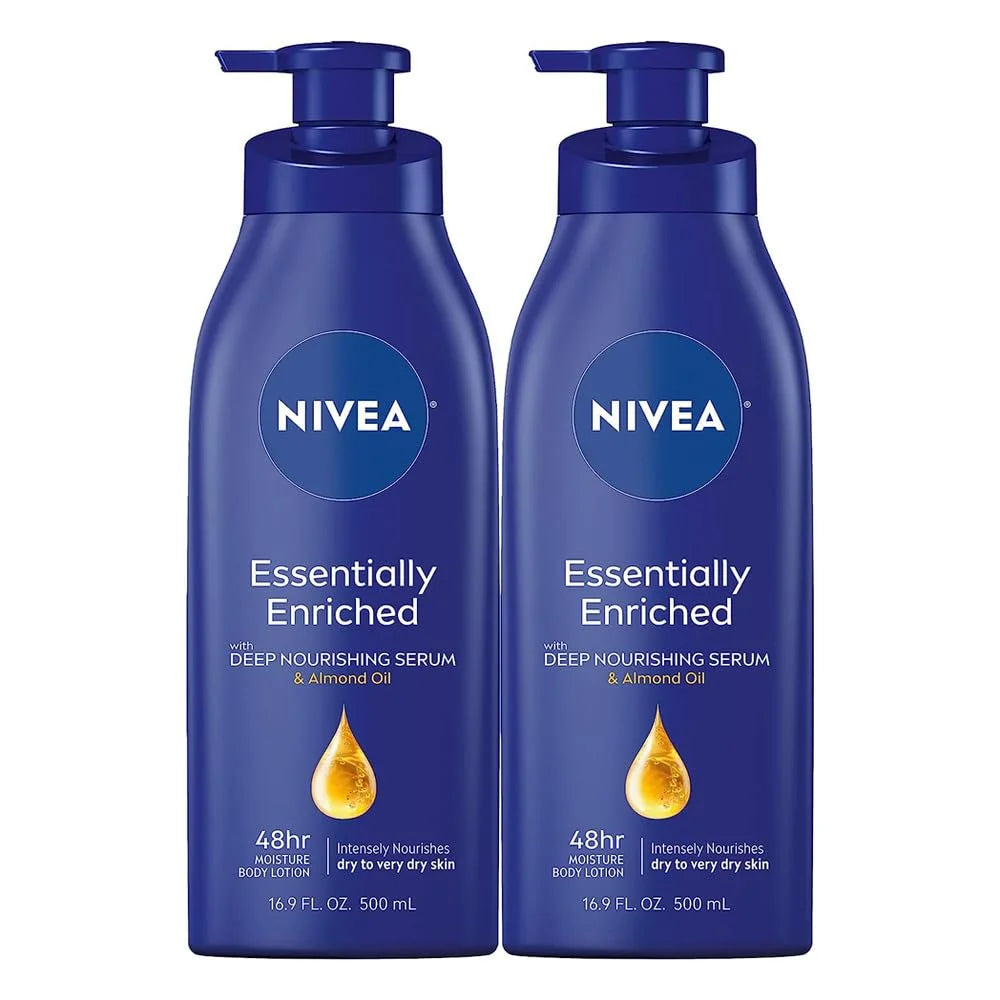 Nivea Lotion Essentially Enriched Pump (Very Dry), 16.9 Fl Oz (Pack of 2)