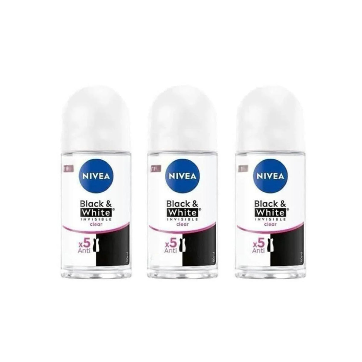 Nivea Black & White Pure Invisible Roll-On Deodorant - 1.69 fl oz - Pack of 3
