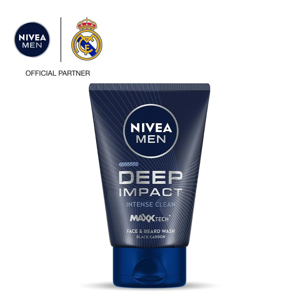 Nivea Men Deep Impact Intense Clean Face and Beard Wash - Black Carbon, 100 ml (3.3 oz)