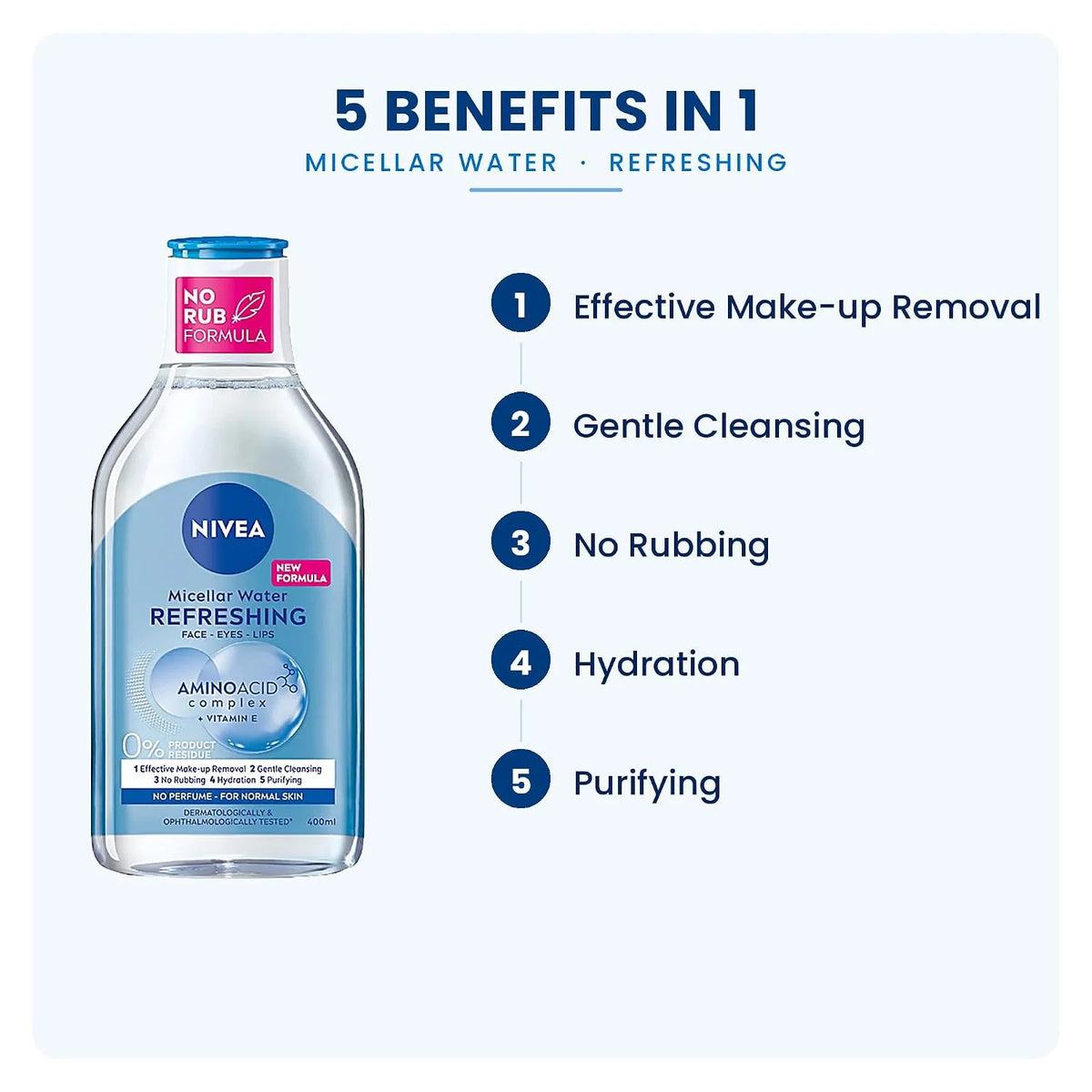 NIVEA Hydra Effect Micellar Cleansing Water 400 ml – Premium All-in-One Facial Cleanser with Hyaluronic Acid for Effortless Makeup Removal and Smooth, Fresh-Looking Skin