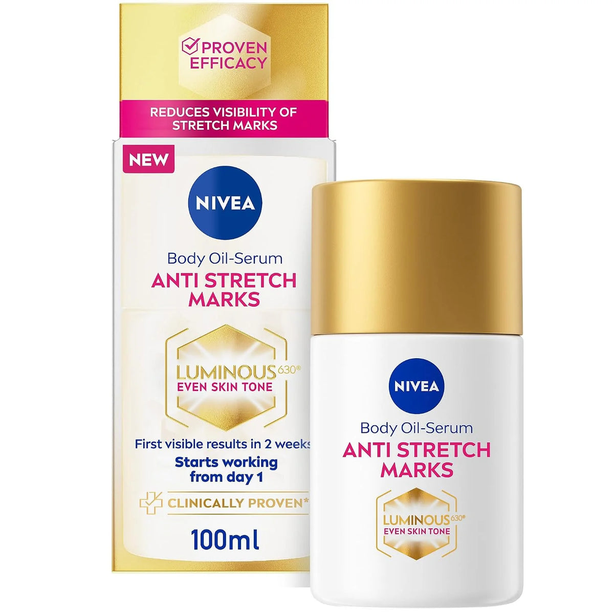 NIVEA Luminous 630 Body Oil Serum Anti Stretch Marks (100ml), Skincare Serum with Luminous 630 Visibly Reduces Stretch Marks in 2 weeks, Starts Working From Day 1